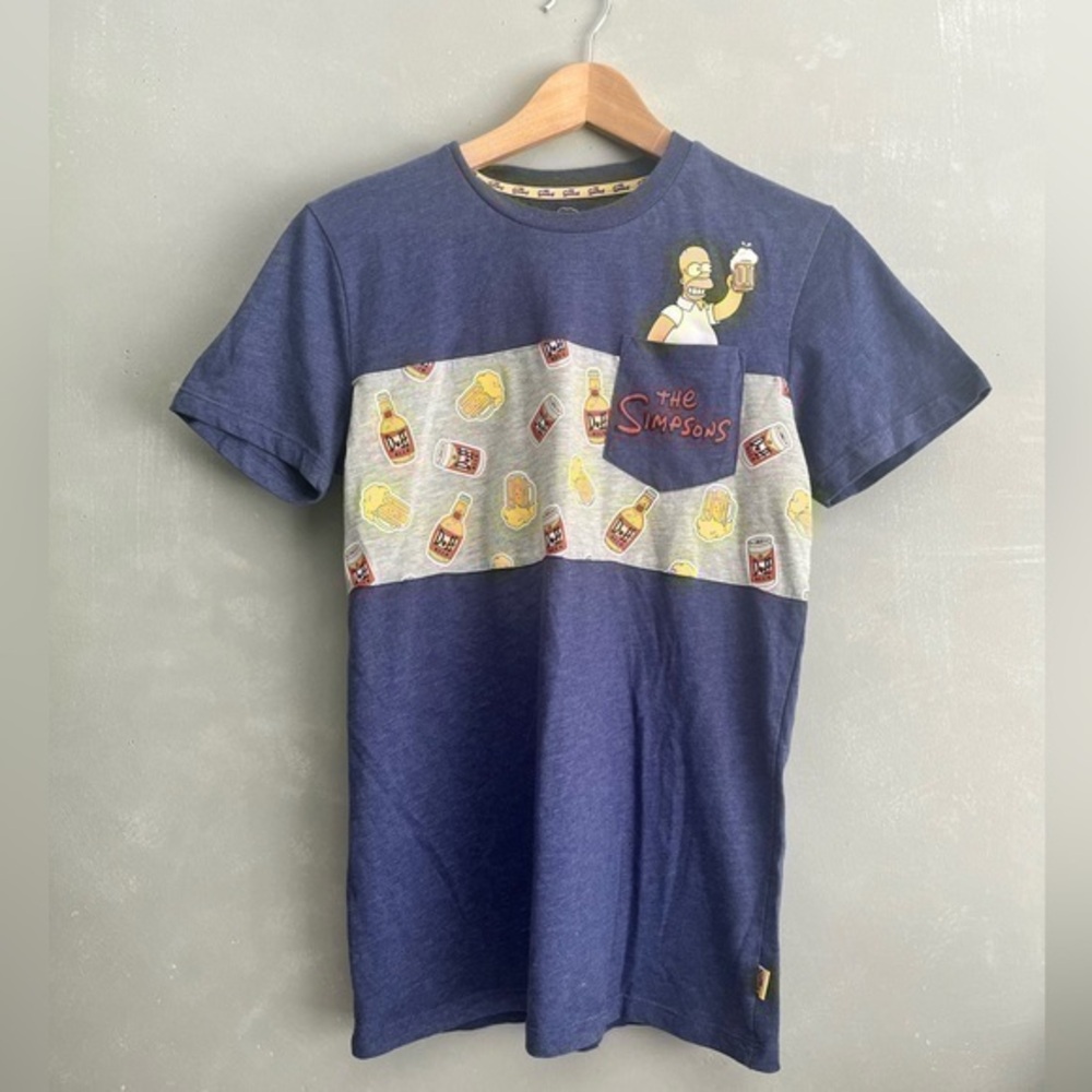 3/$30 _ THE SIMPSONS | Homer Duff Beer crew neck T-Shirt blue cartoon 90s- small